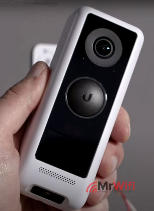 Wi-Fi-connected doorbell with an integrated night vision camera and porch light