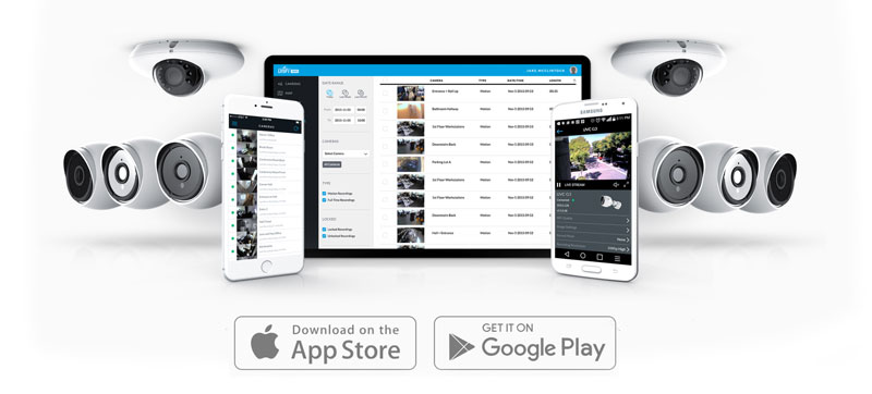 UniFi Video mobile app for easy camera management and live streaming from an iOS or Android-based smartphone or tablet.