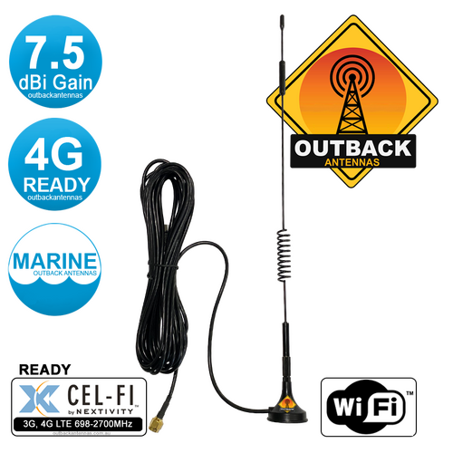 The "WHIP SNAKE" Magnetic Vehicle Wideband Omni Antenna Outdoor Cellular Cel-Fi Ready, 3G, 4G/LTE  & WiFi 698-2700MHz